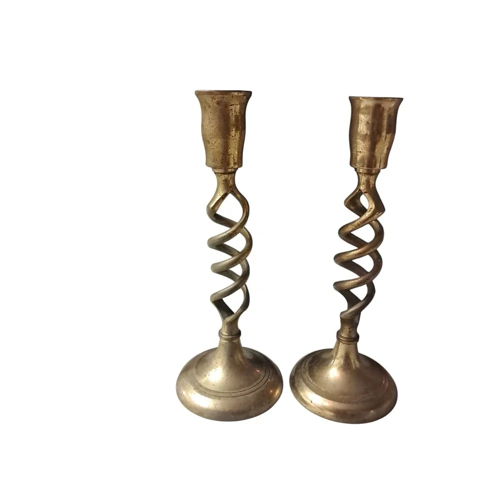 Vintage Pair of Open Barley Twist Candle Stick Holders 7.5